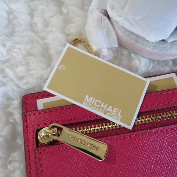 Michael Kors Jet Set Leather Card Case ID Lanyard (Carmine Pink) - Picture 3 of 3